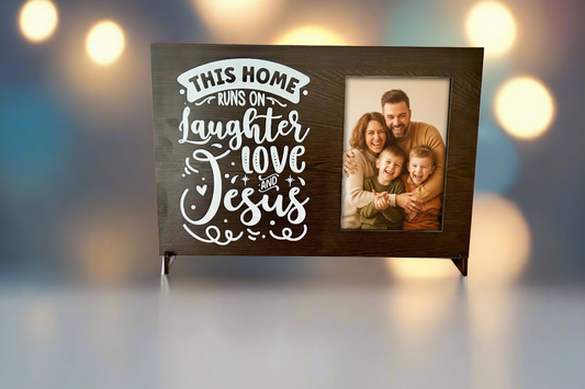 Family togetherness Photo Frame- This home runs on love, laughter and Jesus