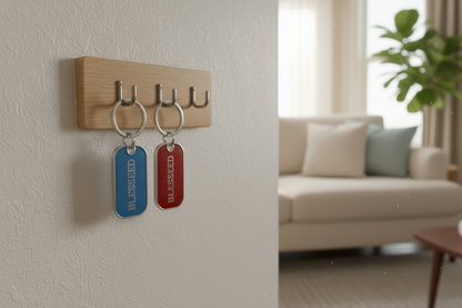 Blue and Red Keychains with metallic lustre (Reflects light)