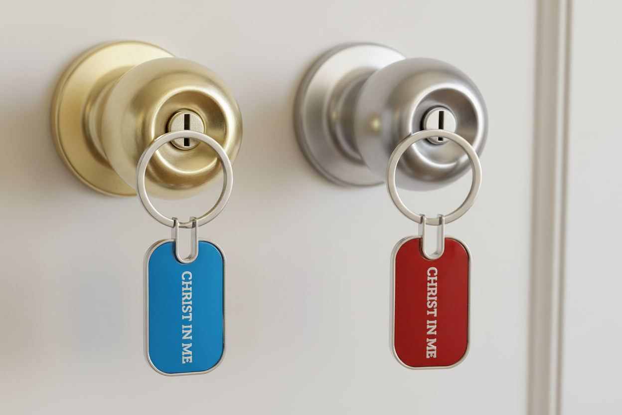 Blue and Red Keychains with metallic lustre (Reflects light)