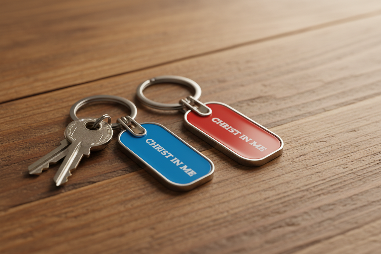 Blue and Red Keychains with metallic lustre (Reflects light)