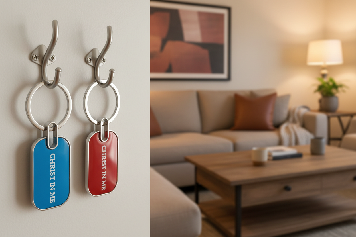 Blue and Red Keychains with metallic lustre (Reflects light)
