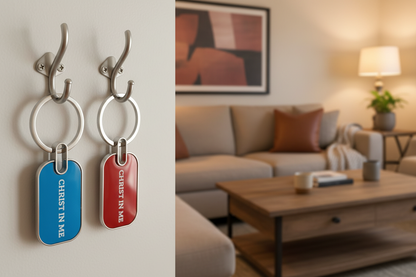 Blue and Red Keychains with metallic lustre (Reflects light)