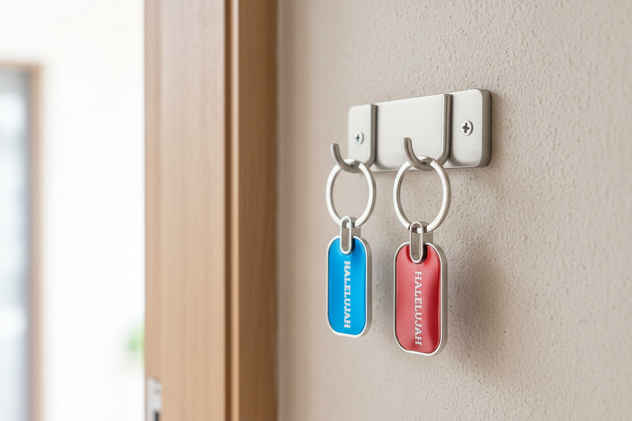 Blue and Red Keychains with metallic lustre (Reflects light)