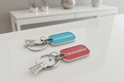 Blue and Red Keychains with metallic lustre (Reflects light)