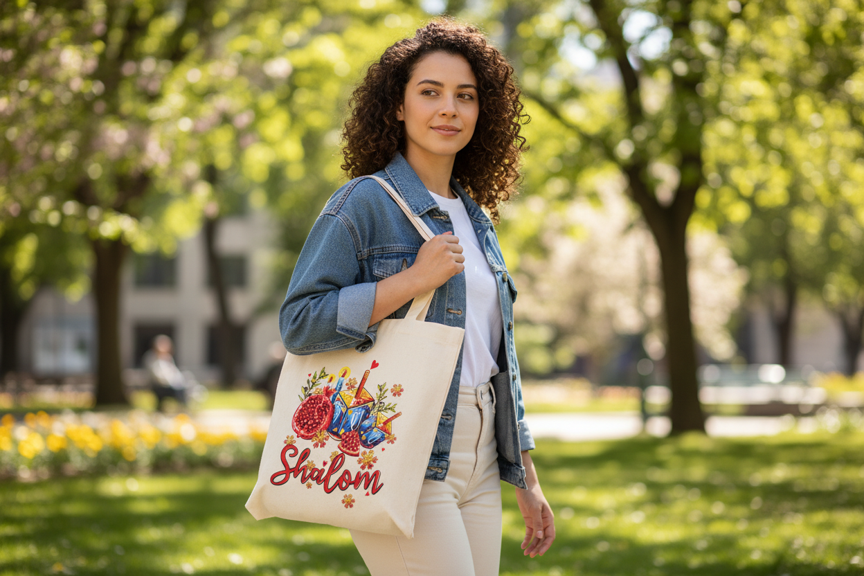 Functional Carry Bags with Rubber Print featuring "Shalom" and "Amazing Grace"