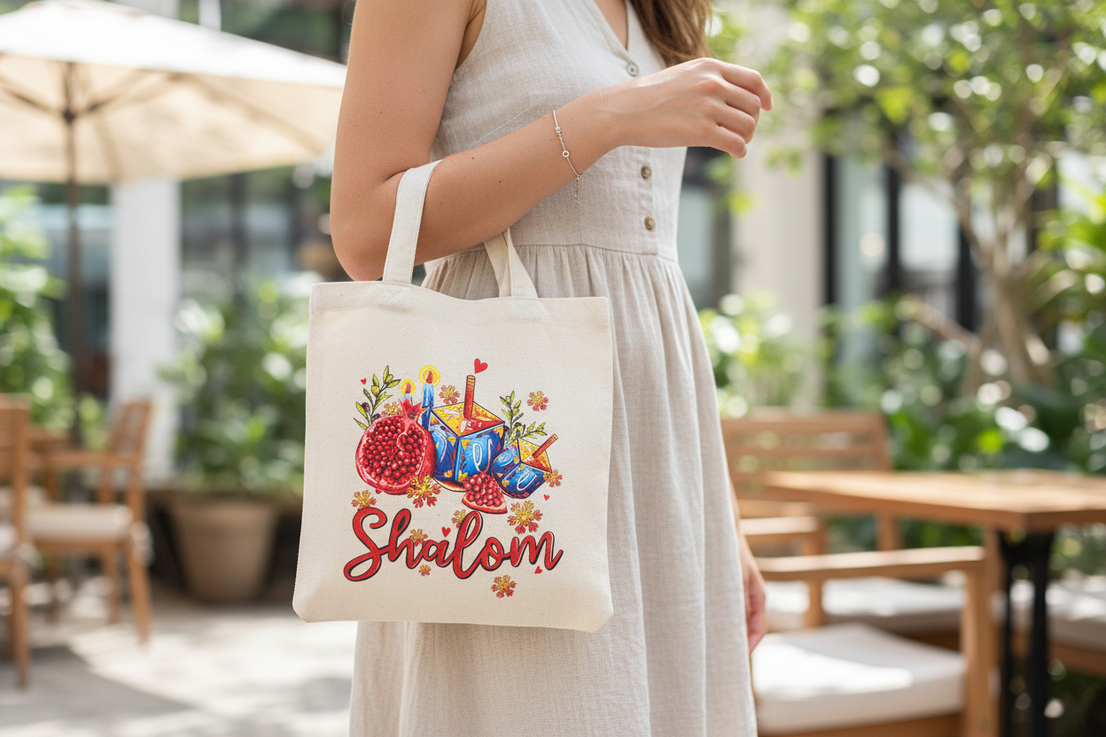 Functional Carry Bags with Rubber Print featuring "Shalom" and "Amazing Grace"