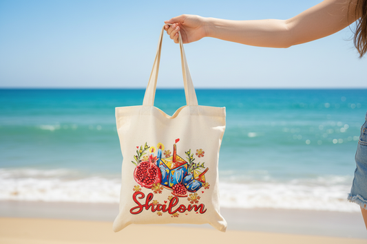 Functional Carry Bags with Rubber Print featuring "Shalom" and "Amazing Grace"