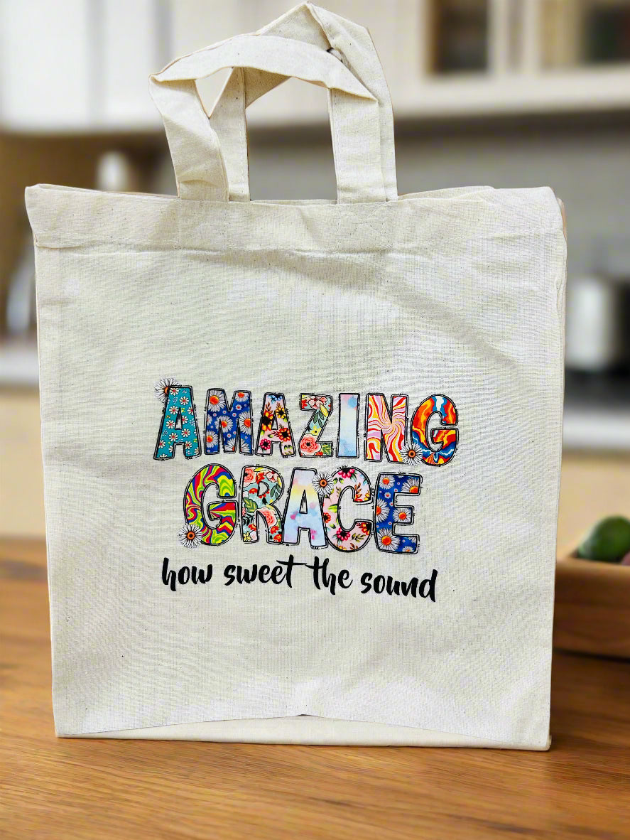 Functional Carry Bags with Rubber Print featuring "Shalom" and "Amazing Grace"