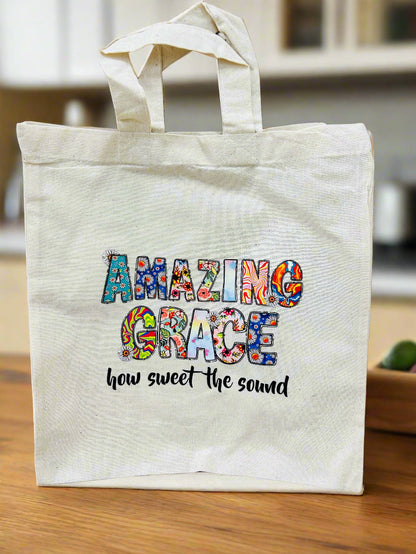 Functional Carry Bags with Rubber Print featuring "Shalom" and "Amazing Grace"