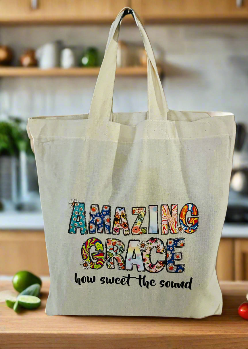 Functional Carry Bags with Rubber Print featuring "Shalom" and "Amazing Grace"