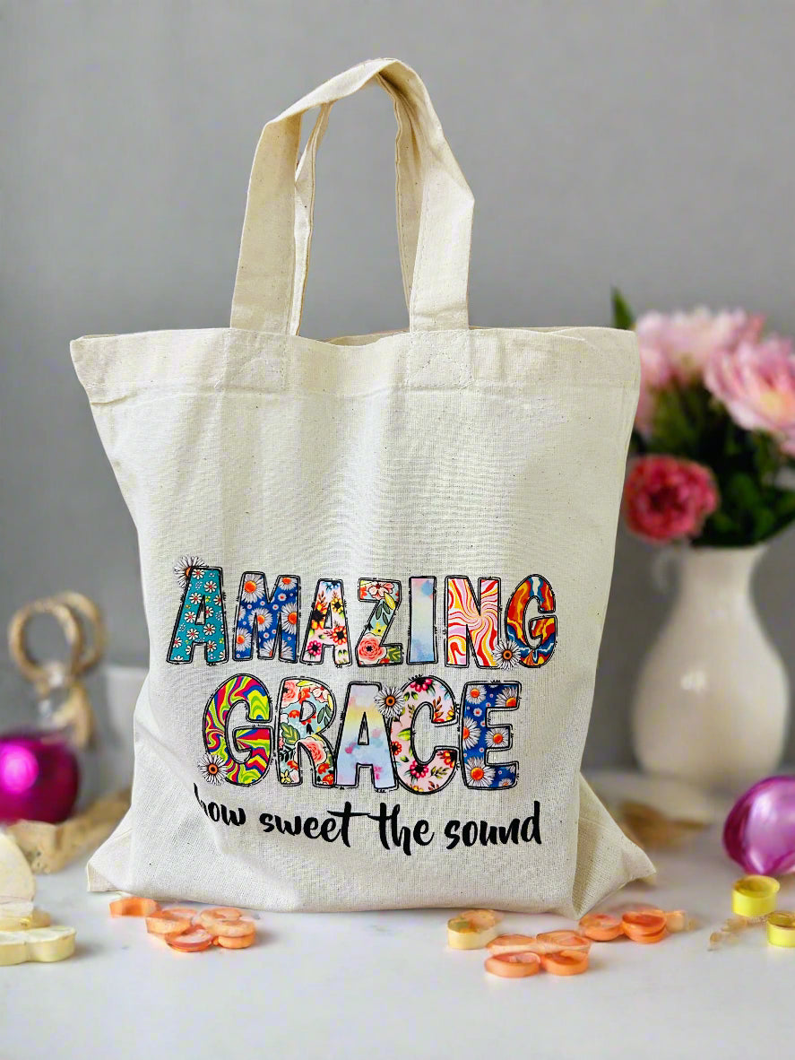 Functional Carry Bags with Rubber Print featuring "Shalom" and "Amazing Grace"