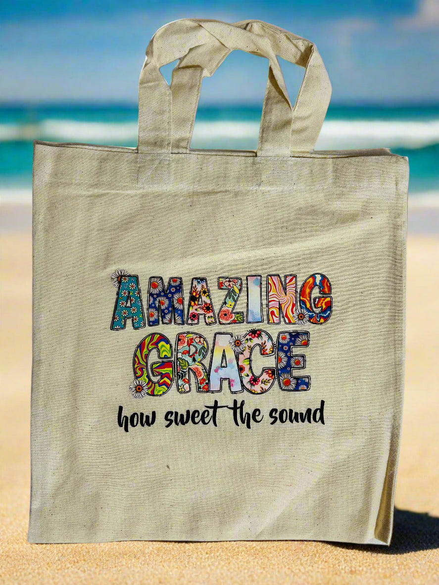 Functional Carry Bags with Rubber Print featuring "Shalom" and "Amazing Grace"