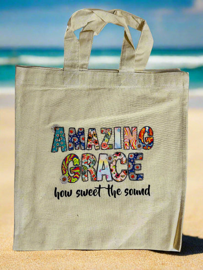 Functional Carry Bags with Rubber Print featuring "Shalom" and "Amazing Grace"