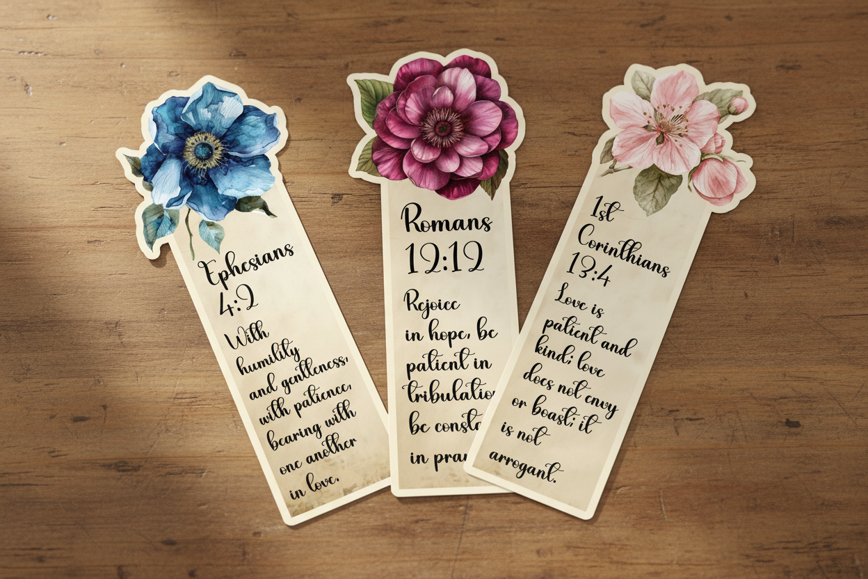 Die cut Bookmarks with verses on Patience and Forgiveness of transgression