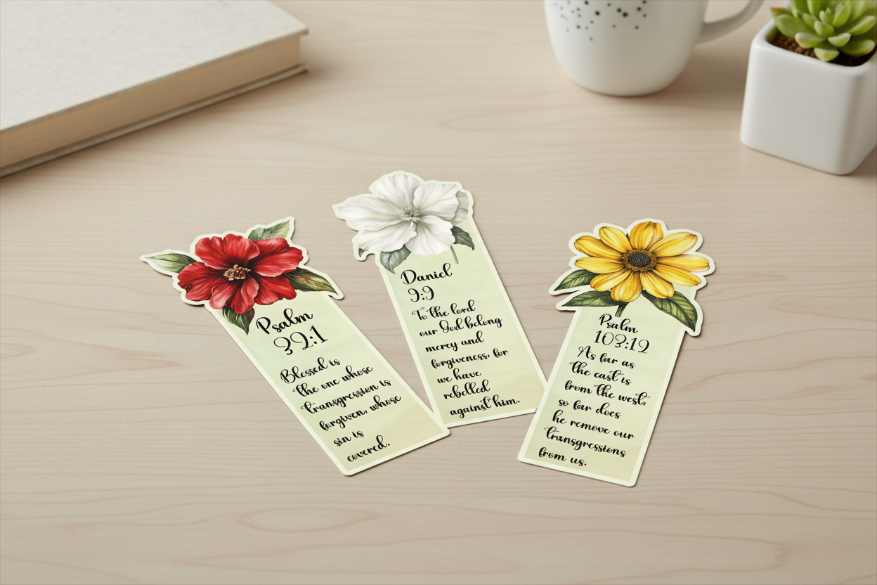Die cut Bookmarks with verses on Patience and Forgiveness of transgression