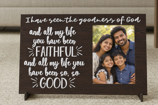 Photo frame with a happy Indian Christian family